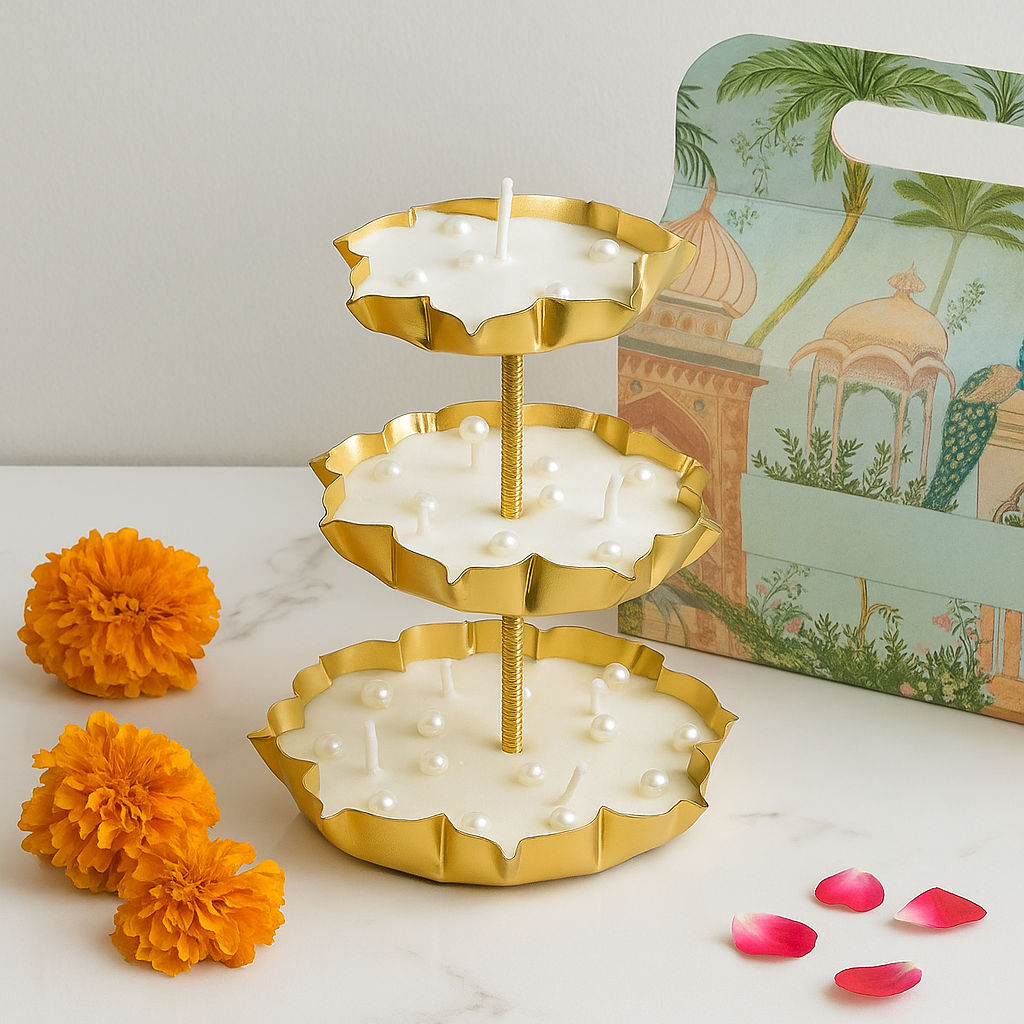 Royal 3-Tier Candle Stand – Pearl Embellished