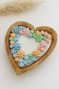 Blossom Heart Candle – Hand-Poured Floral Soy Wax Candle in Wooden Bowl
